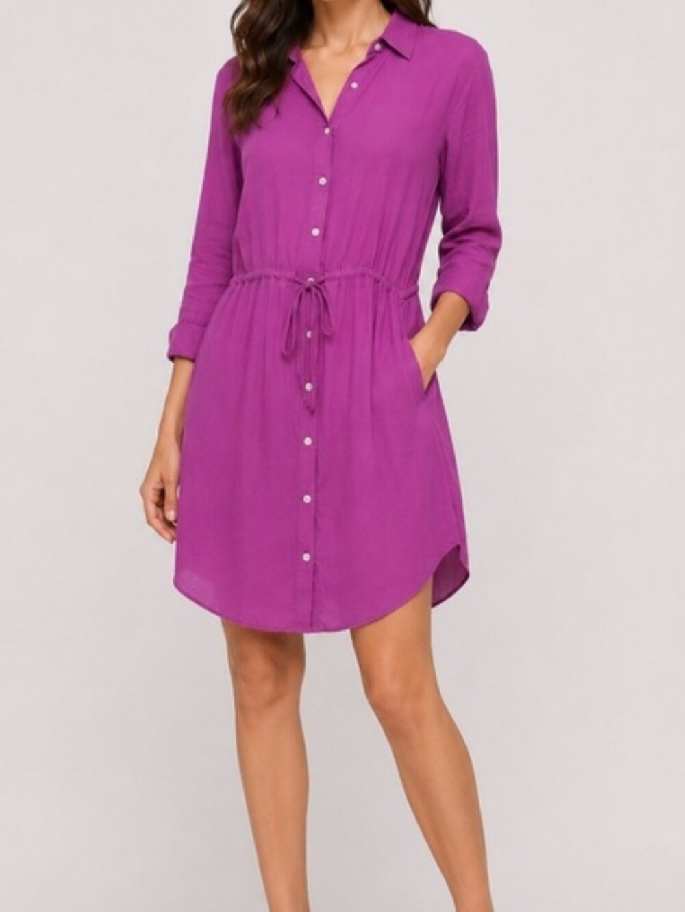 Naked Zebra Vibrant Purple Button-Front Tie-Waist Shirt Dress